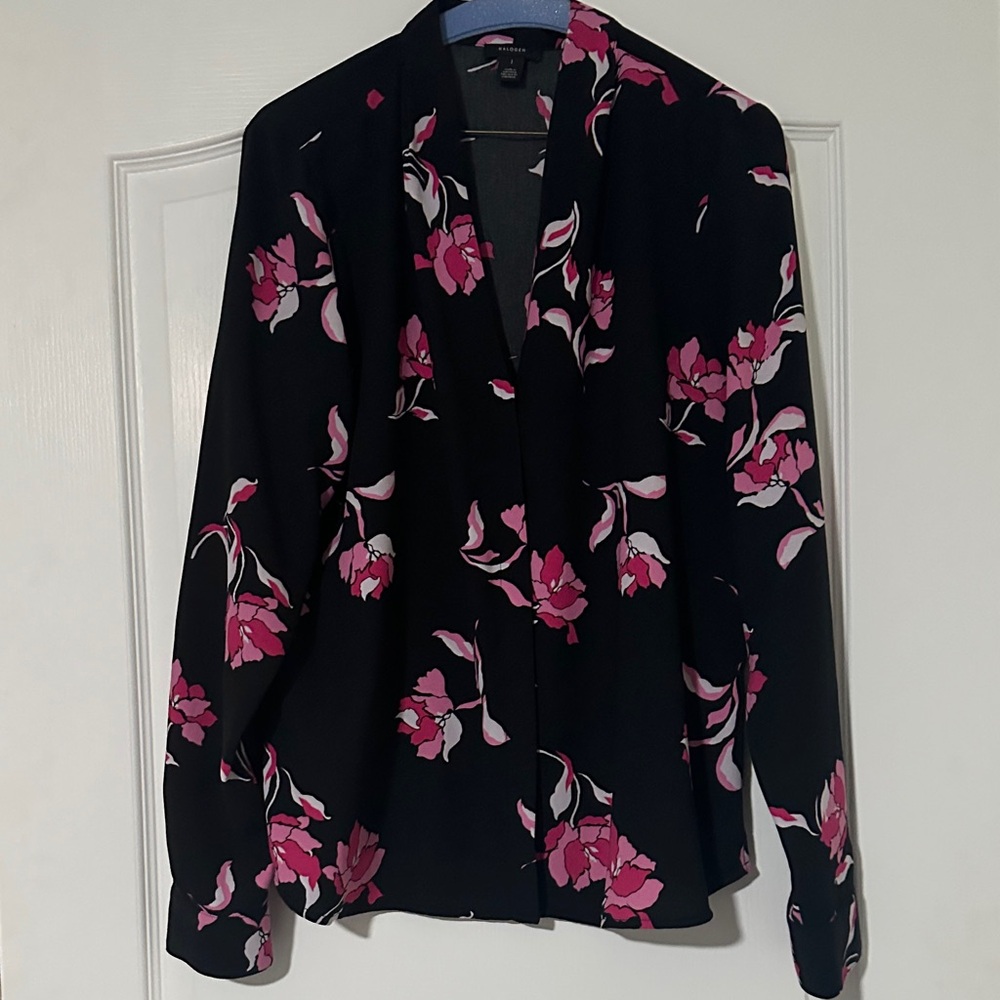 Halogen Black and Pink Floral Blouse